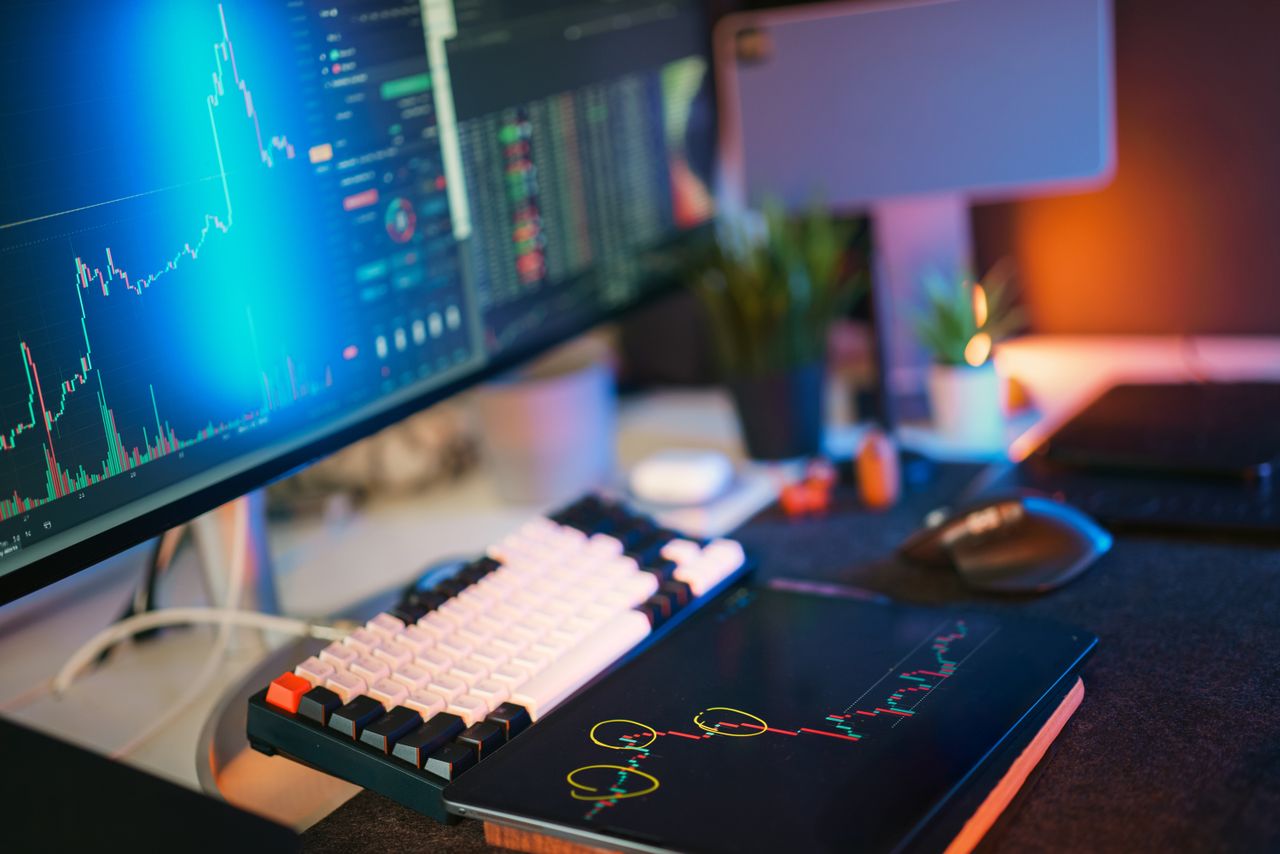 Mastering the First Impression: Your intriguing post title goes here Modern workspace with screens displaying cryptocurrency market data and trends.